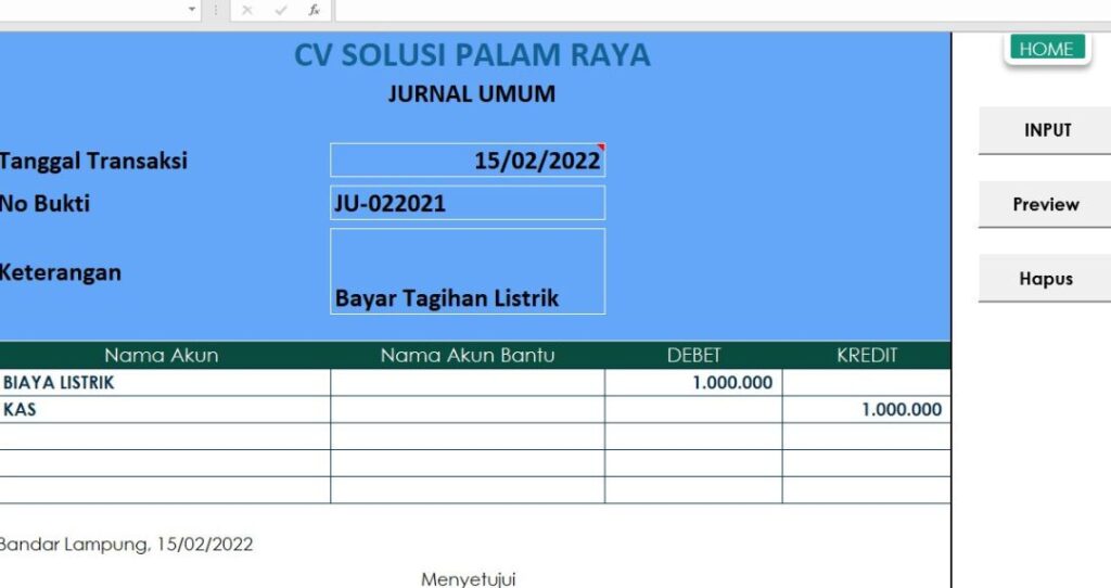 Aplikasi Laporan Keuangan Excel Solusi Palam Raya 1901